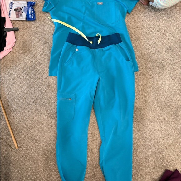 Women's Teal High Waisted Jogger and Scrub Set - Picture 2 of 5